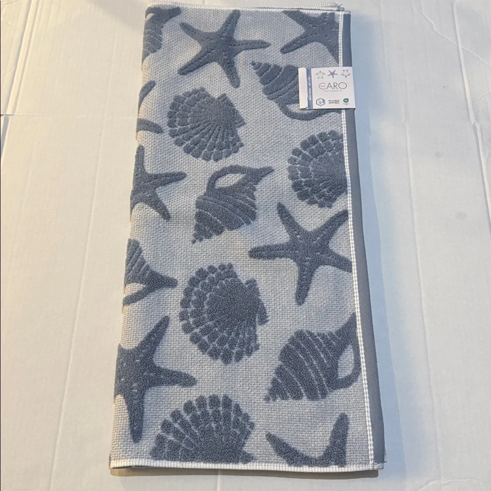 4pc CARO HOME Seashore Pique Bath Towel Set - Starfish/Seashell Design - Blue